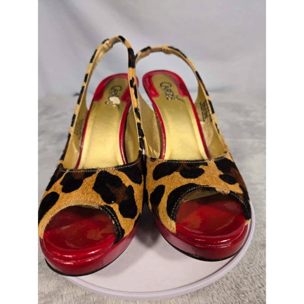 Carlos by Carlos Santana Elise‎ Leopard Print Calf Hair Red Platform Heels 6.5M
